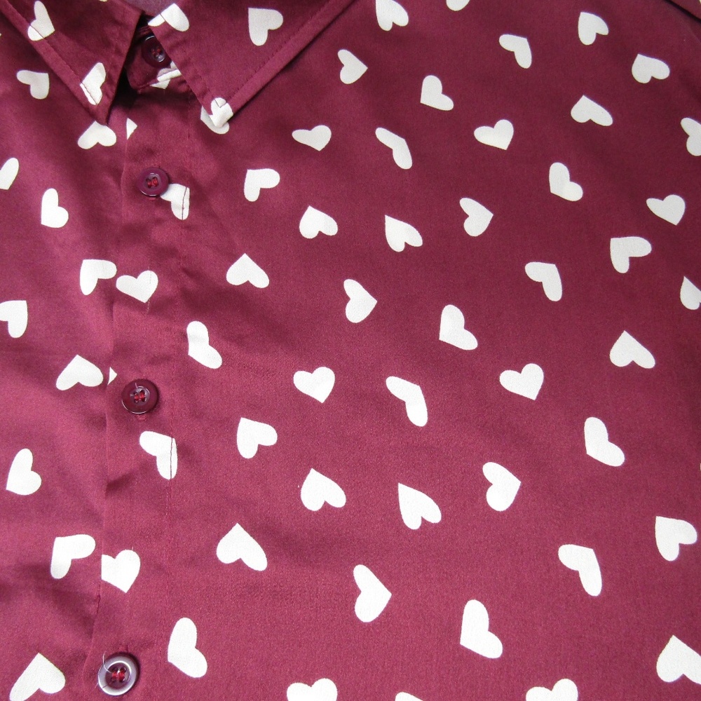 Boohoo Man Heart Shirt Burgundy White Size 4xl - Picture 4 of 6
